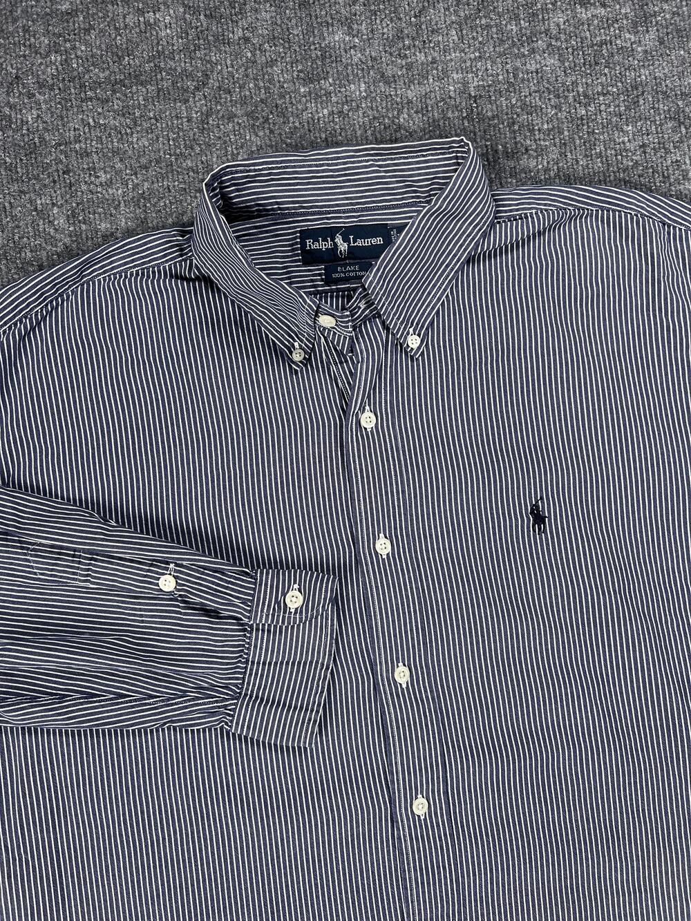 Ralph Lauren Shirt Blue Striped Cotton Button Up Long Sleeve Mens Extra Large